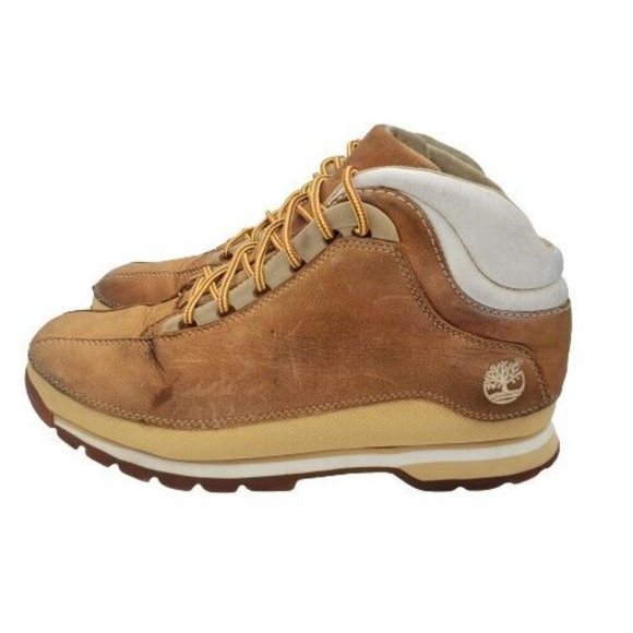 Timberland Mens Euro Dub Ankle Boots Beige Leather Lace Up Padded Collar Sz 8.5M - Picture 4 of 6